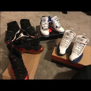 Jordan 11, 4, 12, and metallic red Foamposites